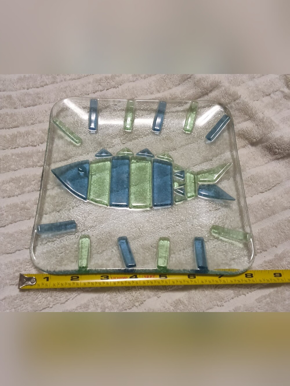 Blue & Green Fused Art Glass Fish Dish.